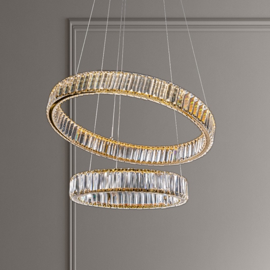Lampadario di vetro cerchi led per soggiorno contemporaneo