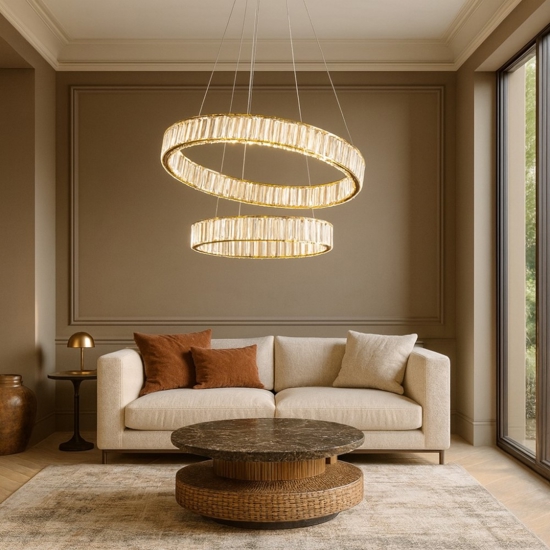 Lampadario di vetro cerchi led per soggiorno contemporaneo
