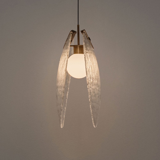 Lampada a sospensione led conchiglia di vetro l22cm per camera da letto