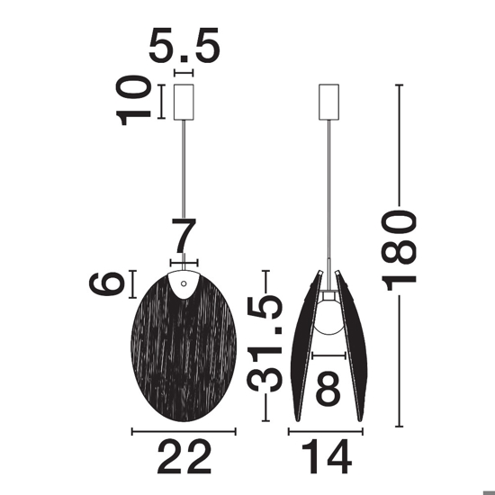 Lampada a sospensione led conchiglia di vetro l22cm per camera da letto