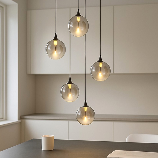 Lampadario da cucina led 3000k minimal con sfere in vetro