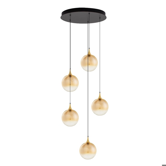 Lampadario moderno 5 luci sfera in vetro ambra led 3000k