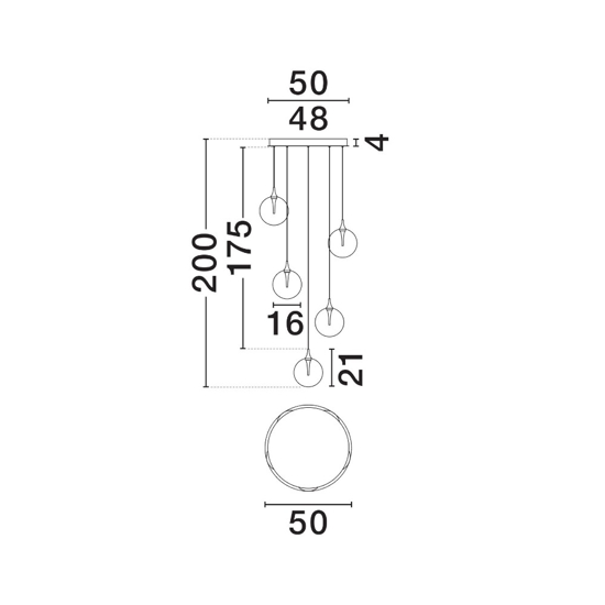 Lampadario moderno 5 luci sfera in vetro ambra led 3000k