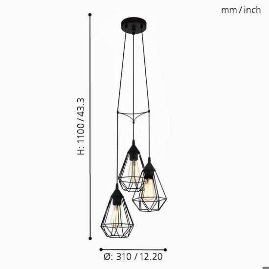 Tarbes eglo lampadario nero 3 luci per soggiorno