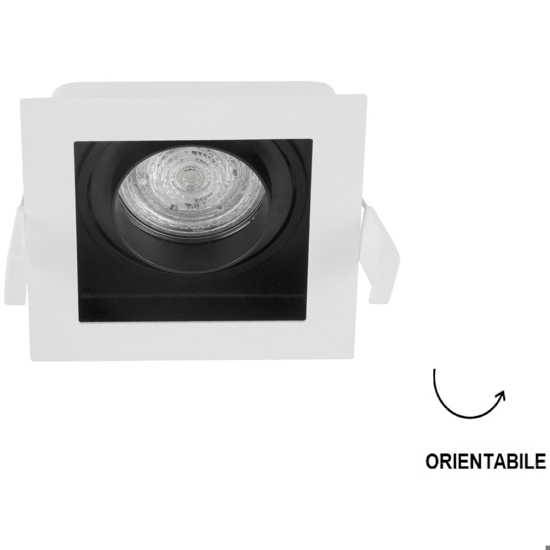Faretto da incasso a soffitto quadrato in metallo bianco orientabile