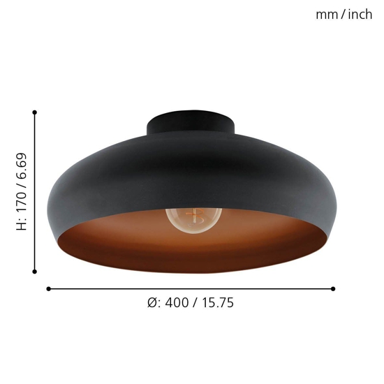 Plafoniera cupola nero marrone per cucina mogano eglo