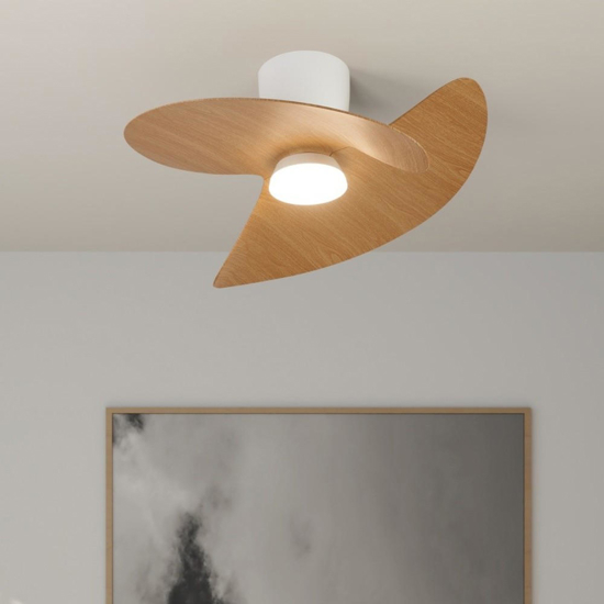 Piccolo ventilatore da soffitto led cct bianco e pale legno max 13mq