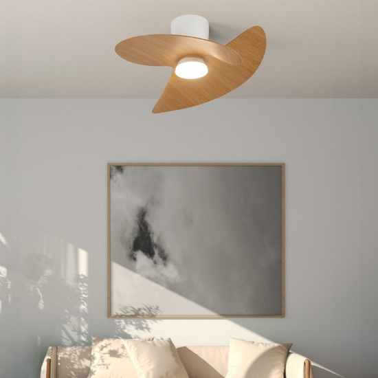 Piccolo ventilatore da soffitto led cct bianco e pale legno max 13mq