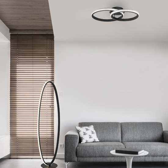 Plafoniera led cerchi design moderna nera per camera da letto