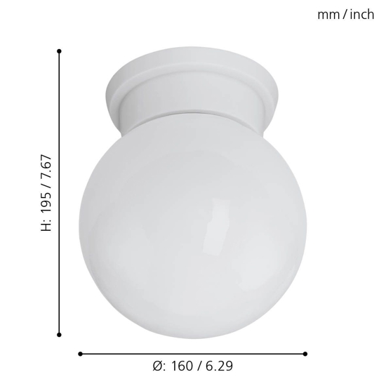 Plafoniera lampada da soffitto sfera di vetro bianco eglo durelo