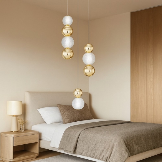 Lampadario per camera da letto classica 3 sfere pendenti oro