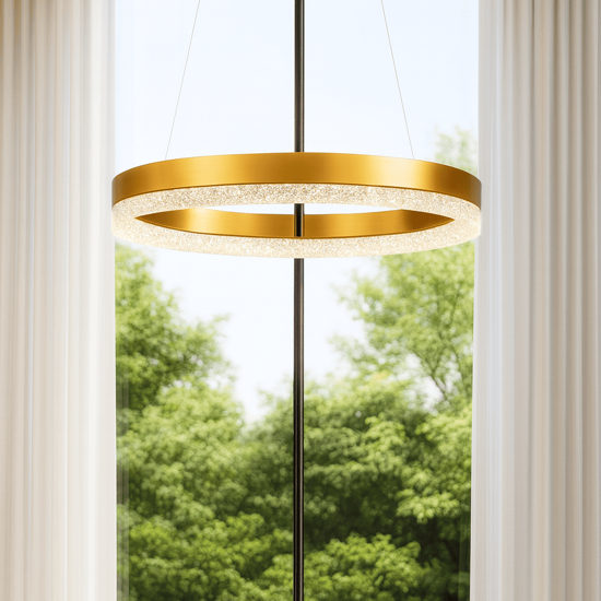 Lampadario anello elegante cristalli led 3000k dimmerabile oro 40cm