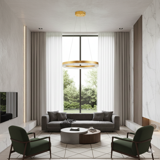 Lampadario anello elegante cristalli led 3000k dimmerabile oro 40cm