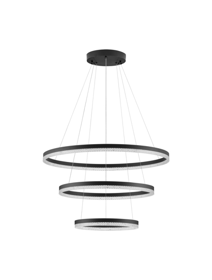 Lampadario per salotto anelli neri led 3000k dimmerabile cristalli