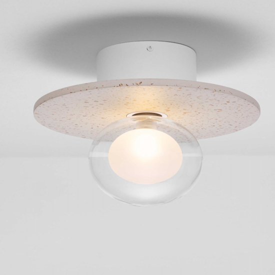 Plafoniera hos rotond per camera da letto beige di cemento sfera in vetro
