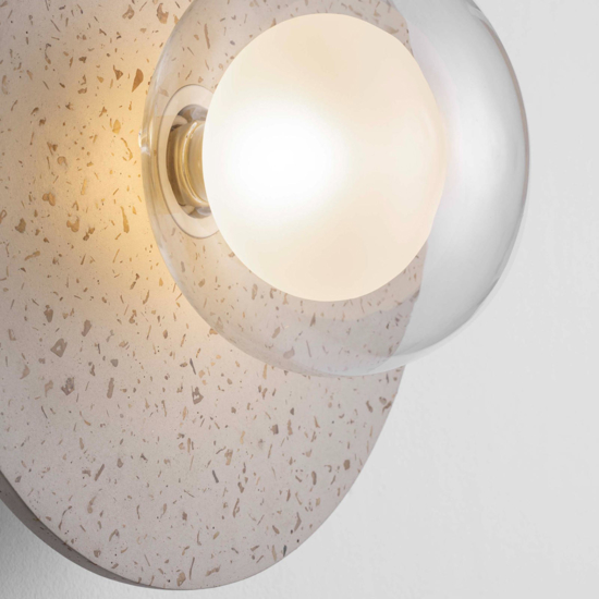 Plafoniera hos rotond per camera da letto beige di cemento sfera in vetro