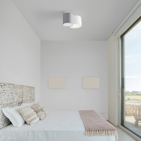 Plafoniera per camera da letto bianco grigio cilindri di tessuto