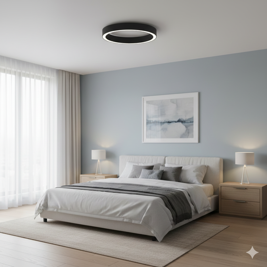 Plafoniera tonda per camera da letto led 3000k dimmerabile nero 60 cm
