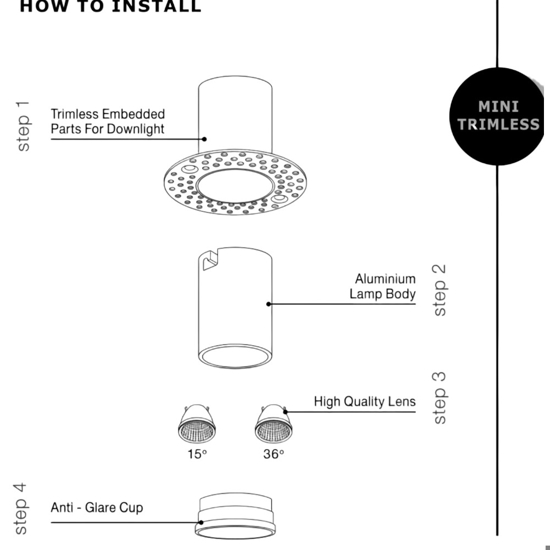 Faretto da incasso a scomparsa led tondo per cartongesso nero 3w 3000k