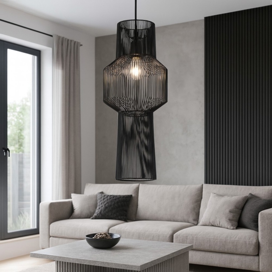 Lampadario fili di tessuto nero design moderno