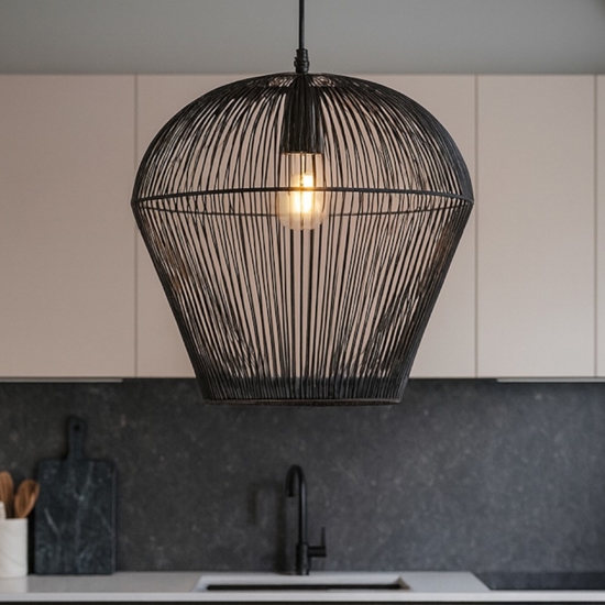 Lampadario da cucina fili tessuto nero 