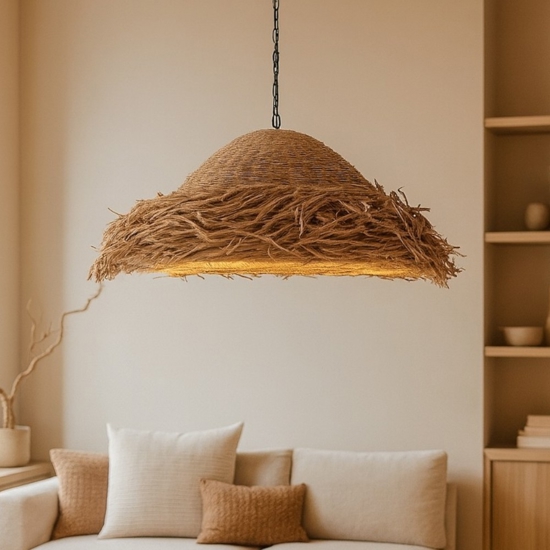 Lampadario rattan alga marina intrecciata