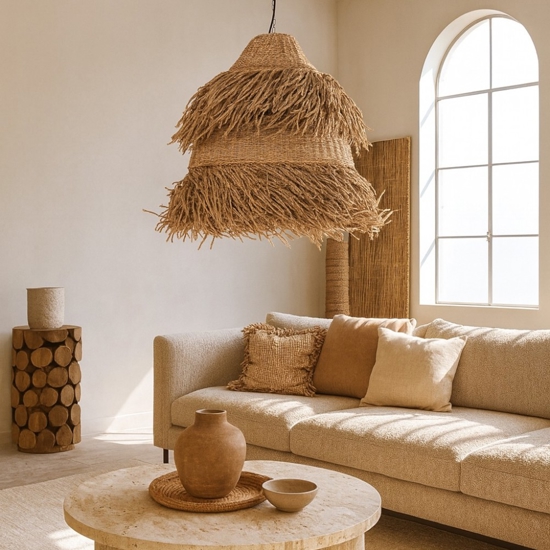 Lampadario per soggiorno rattan e alga marina 80 cm