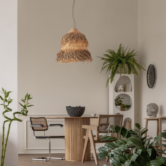Lampadario per soggiorno rattan e alga marina 80 cm