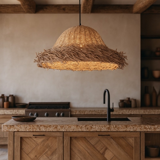Lampadario in rattan per cucina cupola alga marina