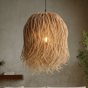 Lampadario cugino itt per soggiorno in rattan e alga marina