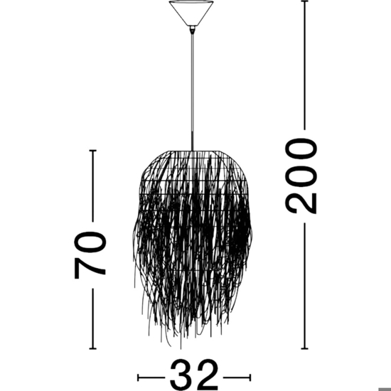 Lampadario cugino itt per soggiorno in rattan e alga marina
