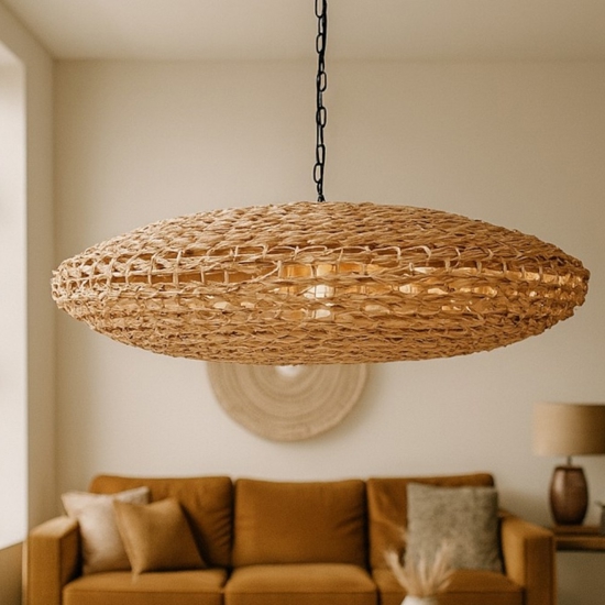 Lampadario in rattan e giacinto per soggiorno salotto