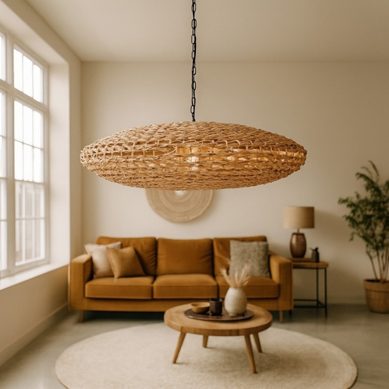 Lampadario in rattan e giacinto per soggiorno salotto