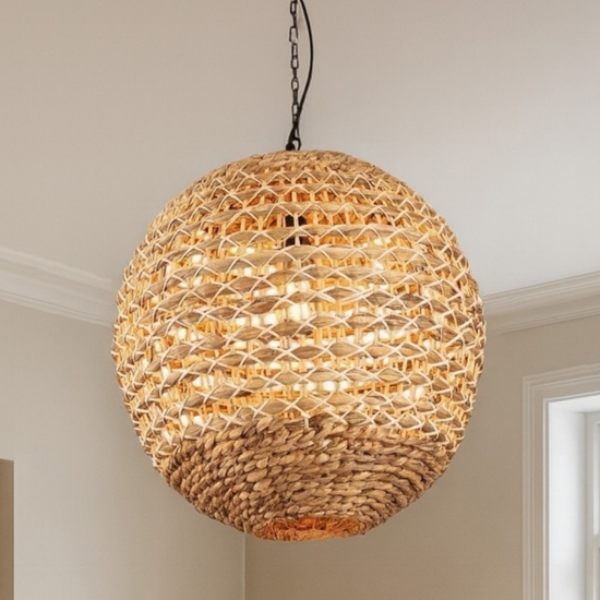 Lampadario sfera in rattan e giacinto essiccato per soggiorno