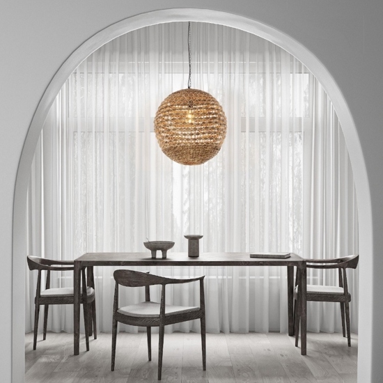 Lampadario sfera in rattan e giacinto essiccato per soggiorno