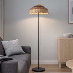 Lampada da terra in rattan stelo nero