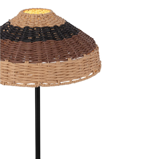 Lampada da terra in rattan stelo nero e filo in tessuto