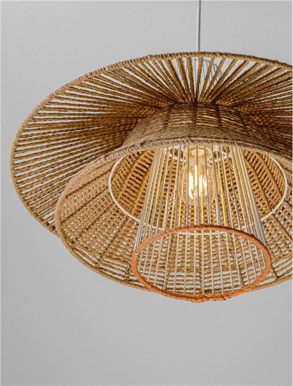 Lampadario in rattan naturale e corda arancione