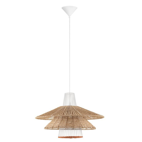 Lampadario in rattan naturale e corda arancione