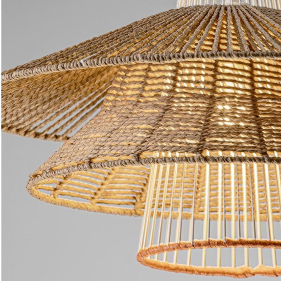 Lampadario in rattan naturale e corda arancione