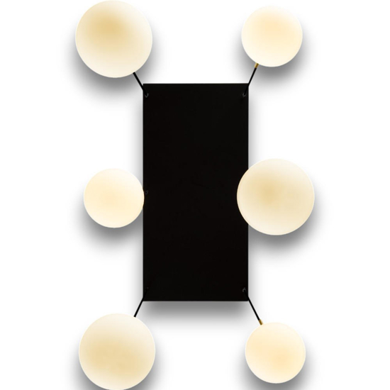 Lampadario oro nero multi sfere vetro bianco