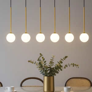 Lampadario nero oro sfere di vetro bianco per tavolo soggiorno