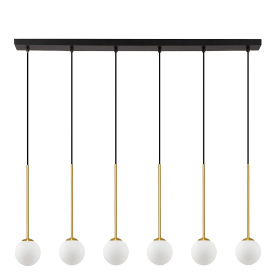 Lampadario nero oro sfere di vetro bianco per tavolo soggiorno