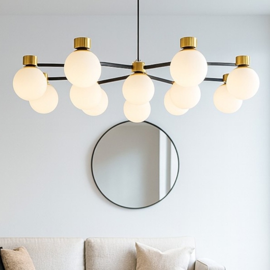 Lampadario per sala da pranzo stile contemporaneo nero oro