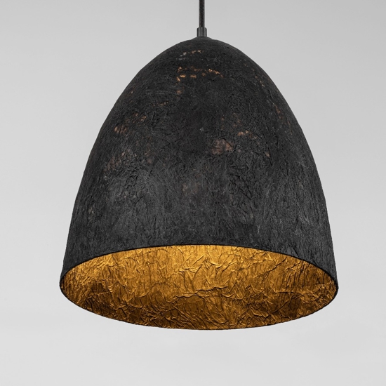 Lampadario cupola 36cm a sospensione nera carta seta di gelso naturale