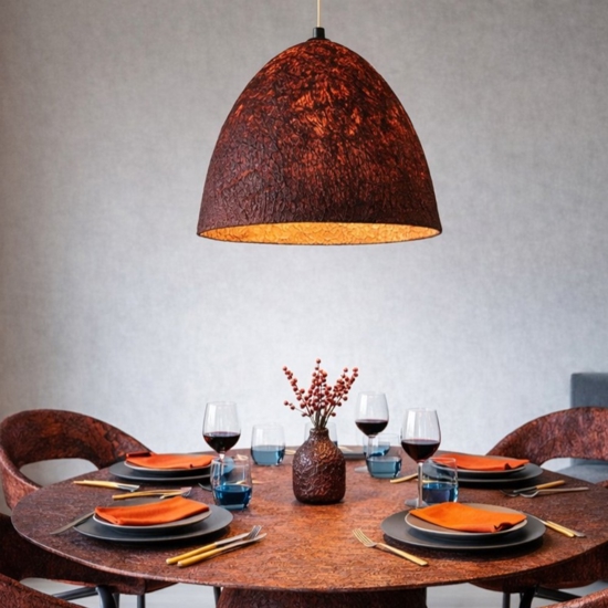 Lampadario cupola 36cm rossa a sospensione carta seta di gelso