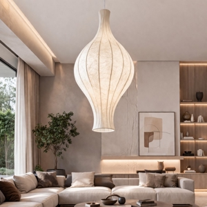 Lampadario a sospensione design seta di gelso naturale bianco sabbia