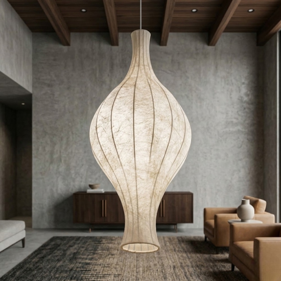 Lampadario a sospensione design seta di gelso naturale bianco sabbia