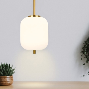 Lampada a sospensione dorata vetro bianco