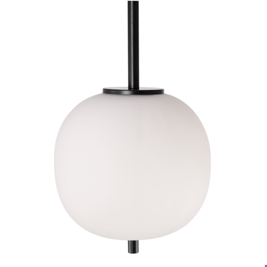Lampada a sospensione nera da comodino sfera vetro bianco